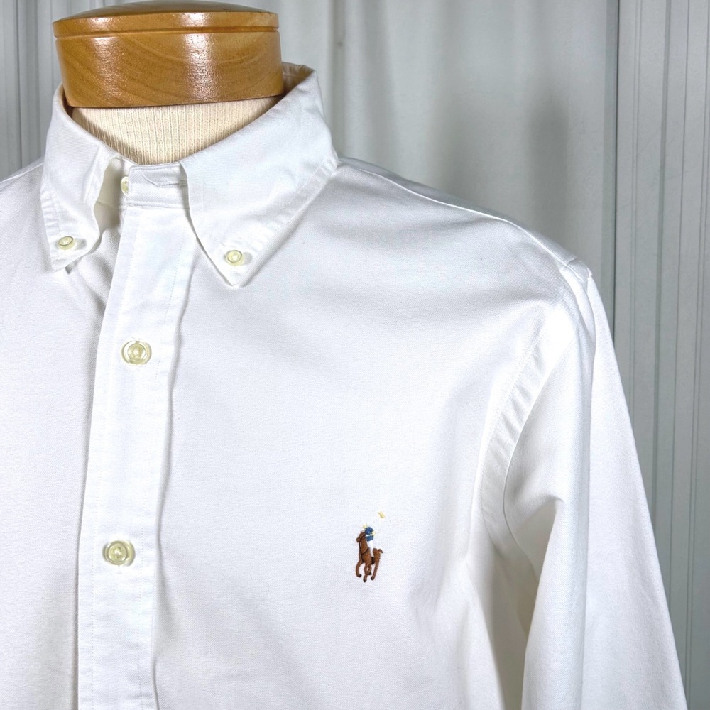 Ralph Lauren Mens White Oxford Button Down, 100% Cotton, Classic Fit Size LG